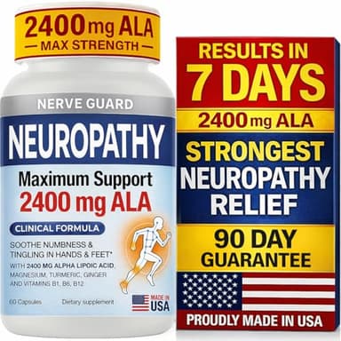 Neuropathy Supplement with 2400 mg Alpha Lipoic Acid – Advanced Support for Feet Hands Toes – 2400mg ALA, Vitamins B12 B6 & B1, Magnesium, Turmeric – 60 Capsules