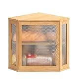 STDDRE Corner Bread Box Kitchen Countertop Extra Large Capacity Farmhouse Bread Box, Corner Countertop Storage, Double Layer Bread Holder (Natural, Large)