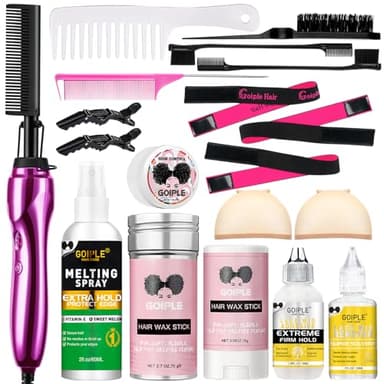 Hot Comb Hair Straightener Set for Lace Front Wigs - Heat Pressing Combs Ceramic Curling Flat Iron Electric Hot Comb for Wigs - Hair Straighteners Straightening Comb for Women Wig Installation Kit