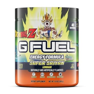 G Fuel Dragon Ball Z Energy Drink Powder, Pre Workout Caffeine Mix for Gaming, Sugar Free Focus Amino, Vitamin + Antioxidants, 9.9oz (Lemonade, 40 Servings)