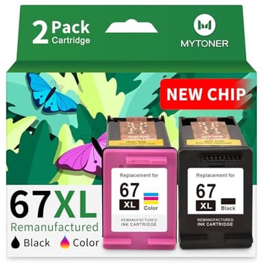 MYTONER 67XL HP Printer Ink Replacement for HP Ink 67 Black/Color Combo Pack HP 67 Ink for DeskJet 6055e 2755e 2855e 2800e 4155e 2700e 2700 Envy 6000 6400 Envy Pro 6458 Printer Ink HP 67 XL (2 Pack)