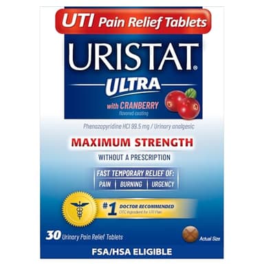 Uristat Ultra Strength UTI Relief Tablets – Ease Urinary Pain, Burning & Urgency, Cranberry Flavor, 30 Count