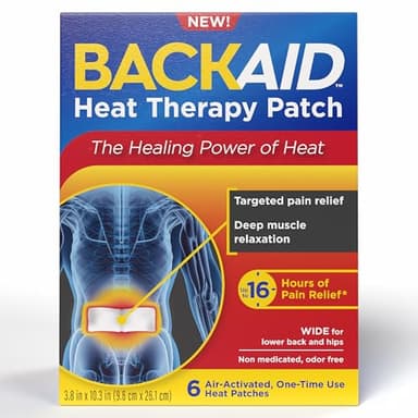 Backaid Heat Therapy Patch, Air-Activated Therapeutic Heat, Wide for Lower Back and Hip Pain Relief, 6 Count