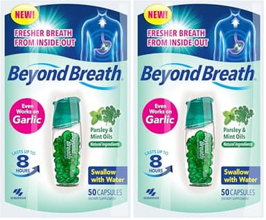 Beyond Breath Breath Freshening Capsules, Fresher Breath From Inside-Out, Even Works On Bad Breath From Garlic, Lasts Up To 8 Hours, 50 Capsules (Pack of 2)