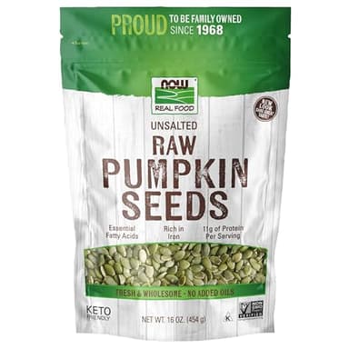 NOW Foods, Pumpkin Seeds, Raw and Unsalted, Essential Fatty Acids, Rich in Iron, Excellent Source of Protein, Certified Non-GMO, 1-Pound (Packaging May Vary)