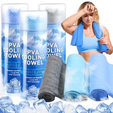 Peryiter 3 Packs PVA Cooling Towel Reusable Instant Cooling Neck Towel Breathable Soft Long Lasting Ice Sports Supplies for Running Hiking Swimming Golf(Blue, Light Blue, Gray)