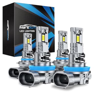 Marsauto H11/H8/H9 9005/HB3 Powersports Bulbs, H11 9005 Fog Bulbs with 5 mins Plug and Play, Turbo Fan, 50000 Hours Lifespan, No Polarity, Fog Light, Pack of 4