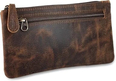 MILITARIA STUFFS Vintage Leather Pencil Case Pouch, Pen Pouch for Work & University, for Men,Women/Leather Pencil Cases for Adults Perfect for Office/Tool Pouch Zipper Bag, Small Tool Bag 8"X4"