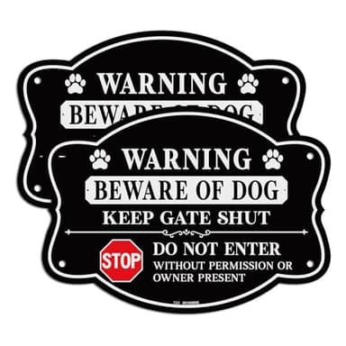 T&R Beware of Dog Sign Keep Gate Shut Do Not Enter Sign - 2 Pack - 9.5 x 6.8 Inches Rust Free .040 Aluminum Reflective - UV Protected, Waterproof, Weatherproof and Fade Resistant - 4 Pre-drilled Holes