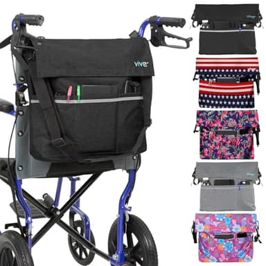 Vive XL Wheelchair Accessories Bag - Waterproof, Scratch-Resistant, Double-Stitched, Machine Washable for Adults, Seniors, 15 Colors - Storage Walker Backpack to Hang on Back