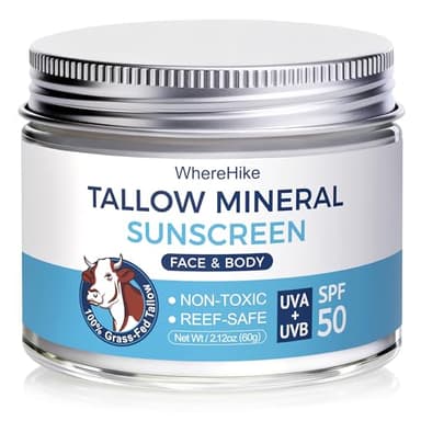 Stilip Organic Beef Tallow Sunscreen-SPF 50 with Zinc Oxide,Non-Toxic 2-in-1 Moisturizer & Mineral Sunblock | Reef Safe, Chemical-Free,Lightweight, Clean Formula for Sensitive Skin Natural Sunscreen.
