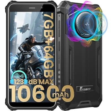 FOSSiBOT F101P Rugged Phone Unlocked 5.45"(2026), 10600mAh Unlocked Phone 123dB Loud Volume Phone, 7GB+64GB/1TB, 24MP Camera Waterproof Smartphone 4G Dual SIM/OTG/2GhzOcta-core/IP68/IP69K (64GB-Black)
