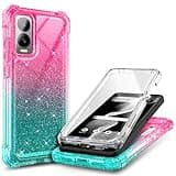 WDHD for Cricket Debut S3 Case (U572AC), AT&T Vista 2 (2024 U572AA) with [Built-in Screen Protector], [9FT Military Grade Drop Tested] Full-Body Protective Shockproof Bumper Case (Glitter Pink/Aqua)