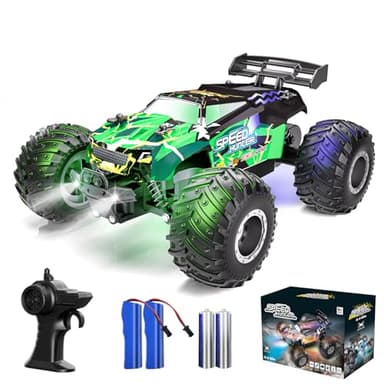 Vensico Remote Control Car RC Cars All Terrain Monster Truck, Outdoor 2WD Off Road Hobby RC Truck with 2 Rechargeable Batteries and Colorful Light, 20Km/h Fast RC Car Toys Gift for Kids Boys