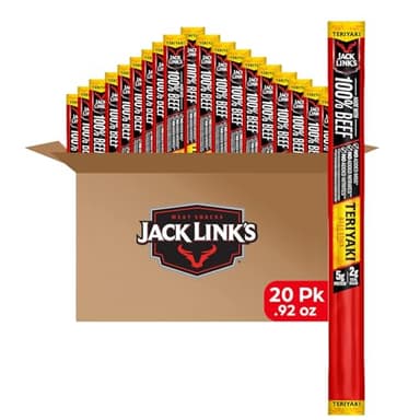 Jack Link's Beef Sticks, Teriyaki - Protein Snack, Meat Stick with 5g of Protein, Beef Jerky Snack Sticks Made with 100% Meat, Keto Friendly, Individually Wrapped - 0.92 Oz. (20 Count)