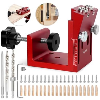 Pocket Hole Jig Kit, Adjustable Aluminum Pocket Hole System, Portable Screw Jig Set Guides Joint Carpentry Locator Woodworking Tools with Wooden Hole Plugs