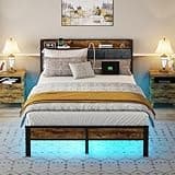 Full Bed Frame with Storage Charging Station Headboard, Smart LED Light, Metal Platform Bed No Box Spring Required, Easy Assembly, Noise Free