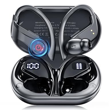 EUQQ True Wireless Earbuds, 2026 Sport Bluetooth 6.1 Headphones with Microphone 120H Playtime Dual LED Display Case, Noise Canceling Ear Buds with Easy Button Controls Sweat and Water Resistant Black