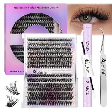 AILAISHI Lash Clusters Kit, DIY Cluster Eyelash Extensions 9‑16mm, 40D+50D, 280pcs Fluffy D Curl Natural Lashes with Bond & Seal,Tweezers–Fake Cat Eye Wispy Individual Clusters