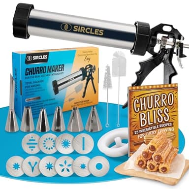 SIRCLES Churro Maker Machine Kit - Large & Durable Stainless Steel 14" Churro Gun with Hollow Churro Disc - Complete Churros Maker Set - Churreras para Churros - Maquina para Hacer Churros