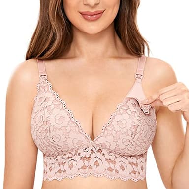MOMANDA Women's Lace Nursing Bra Wirefree Padded Breastfeeding Maternity Bralette Cute Gentle Rose 34B