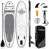 HEYBOARD Inflatable Stand Up Paddle Board 10'6"x32"x6" Standup Paddleboard with SUP Accessories & Backpack Non-Slip Deck Leash Paddle Hand Pump Camera Mount for Youth & Adult, Grey Patterned
