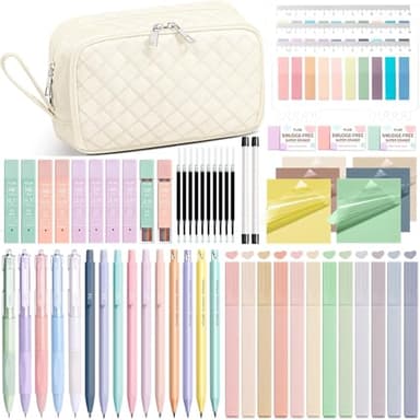 62PCS Aesthetic School Supplies with Cute Pencil Case, Pastel Highlighters Black Ink Gel Pens Mechanical Pencils Kit, Back to School Supplies College Essentials Preppy Stationary Set for Student Girls