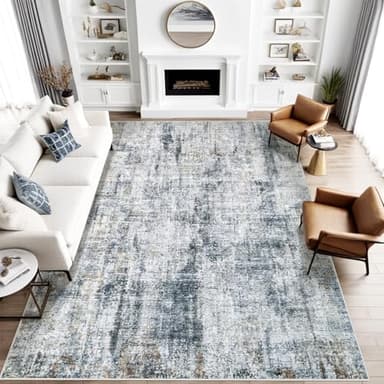 8x10 Area Rug for Living Room: Washable Abstract Soft Rugs Non Slip Modern Stain Resistant Low Pile Carpet for Dining Room Bedroom Nursery Office (Multi Blue, 8'x10')