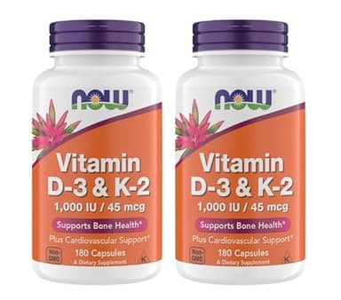 Now Supplements Vitamin D3 K2, 1,000 IU/45 mcg, Cardiovascular Support, Supports Bone Health, 180 Vegetarian Capsules - Vegan, Gluten Free, Kosher Vitamin D3 and K2 Supplements (2)