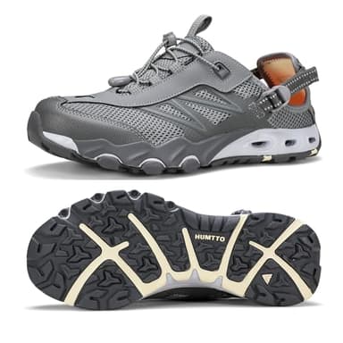 HUMTTO Water Shoes Men, Quick Dry Outdoor Sports Barefoot Shoes Non-Slip Aqua Hiking Sandals for Summer Swimming, Surfing, Kayaking, Diving – Pool, Beach, Lake & River Grey 10