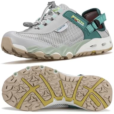 HUMTTO Women's Amphibious Hiking Water Shoes Summer Outdoor Non-Slip Closed Toe Water Sandals River Shoes 8 Grey Green