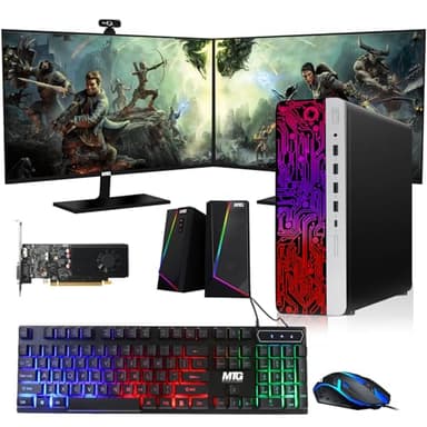 TechMagnet HP G3 Gaming Desktop PC, Core i7 6th Gen, GT 1030 Graphic, 16GB RAM, 1TB SSD | 2TB HDD, New Dual MTG 24-inch Monitor, RGB Keyboard Mouse, Speaker, Webcam, WiFi, Windows 11 Pro (Renewed)