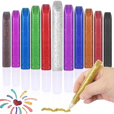 Matio 12 Pack Glitter Glue Stick Set, Non-Toxic Washable Glue Pens 10ml Each Craft Glitter Bulk Gel, Assorted Color Slime Glue for DIY Art Project Painting Scrapbooking Chriatmas Decor Supply