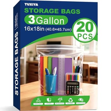TUXIYA 20PACK 3 Gallon Large Zipper Bags for Storage 16 x 18 Inch, Large Clear Zipper Bags Reusable with Sealable Zippers Top for Clothes, Travel&Moving,Thick 4 Mil