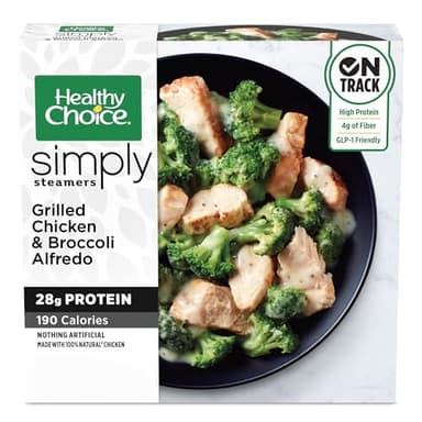 Healthy Choice Simply Steamers Grilled Chicken and Broccoli Alfredo, Convenient Microwave Meal Made With No Preservatives, Frozen Meal, 9.15 OZ Bowl