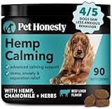 Pet Honesty Natural Hemp Calming Chews for Dogs - Dog Anxiety Relief - Calming Aid Supplement with Valerian Root, Chamomile, + Magnesium - Stress, Separation & Thunder Support - (Beef Liver, 90 Count)