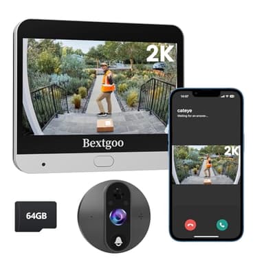 Bextgoo Peephole Camera, 2K Peephole Camera for Apartment Door with 4.3" Color Monitor, 8000mAh Battery, 170° Wide View, Smart Detection Alerts, 2K Night Vision, Pre-Installed 64GB TF Card