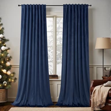 Navy Blue Velvet Curtains 84 Inch Length 2 Panels for Living Room Darkening Thermal Insulated Winter Curtain for Bedroom Midnight Royal Dark Blue Drape Mid Century Modern Decor Back Tab Pocket 84 Long