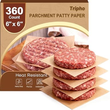 360 Count 6"x 6" Heavy Duty Patty Paper Sheets for Separating Patty, No-Stick & No-Leak Unbleached Parchment Paper Squares, Pre-cut Burger Patty Paper for Oven, Air Fryer, Microwave