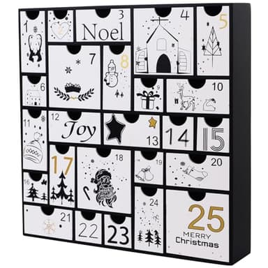 Juegoal Advent Calendar, 11.8'' Black Wooden Advent Calendars with 25 Storage Drawers Countdown to Christmas 2026, Christmas Advent Holiday Decor