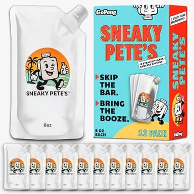GoPong Sneaky Pete's Liquor Pouches - 12 Pack Hidden Plastic Flasks - 8 oz Alcohol Pouch Containers