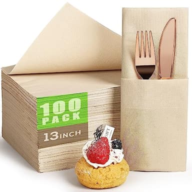 Gezond 100pcs Compostable Paper Napkins, Disposable Dinner Napkins 13 x 13 in Unbleached 2-ply Eco Lunch Tissue Natural