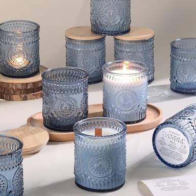 DARJEN 10 Pack Blue Candle Jars for Making Candles- 7.5 OZ Empty Glass Candle Making Jars with Bamboo Lids and Labels, Candle Making Supplies Candle Containers for DIY Gifts