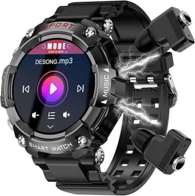 Desong Smart Watch with Earbuds for Android iPhone,1.52 inch HD Screen Fitness Tracker with Sleep Monitor Pedometer,All-in-one Local Music Smartwatches,Long Time Standby TWS Music Watch for Men