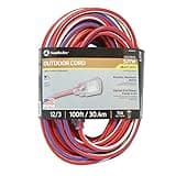 Southwire Heavy Duty Extension Cord, 100Ft, 12 Gauge, 3 Conductor, Water Resistant Flexible Jacket, SJTW, Red/White/Blue, 2549SWUSA1