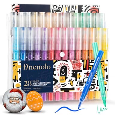 28 Colors Fine Tip Acrylic Paint Markers, Quick Dry Permanent Paint Pens for Rock, Ceramic, Wood, Canvas, Glass and Fabric Painting, Water Based Ideal for Crafts, Card Making and DIY Art Supplies