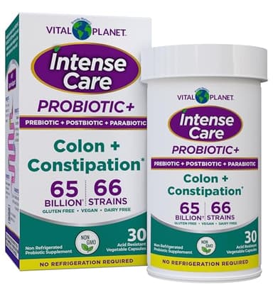 Vital Planet - Intense Care Colon & Constipation Probiotics Plus Organic Prebiotics, Postbiotics, Parabiotics, Complete 4-in-1 Health Supplement for Adults, 65 Billion CFU, 66 Strains, 30 ct