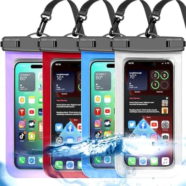 Up to 8.3" 4 Pack Multicolor Universal Waterproof Phone Pouch, Large Phone Waterproof Case Dry Bag,Protection Level: IP68,Outdoor Sports for Apple iPhone,Samsung,and More,White,Blue,Red,Purple