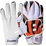 Franklin Sports Cincinnati Bengals Youth NFL Football Receiver Gloves - Receiver Gloves For Kids - NFL Team Logos and Silicone Palm - Youth M/L Pair