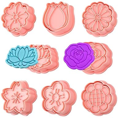 8 Pack Flower Cookie Cutters, 3D Cookie Cutter with Plunger Stamp, 8 Styles Spring Flowers Cookie Stamps for Home Kitchen